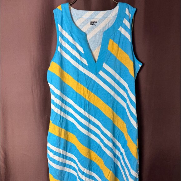 Lands'‎ End Women's 2X, L LONG Sleeveless Swim Cover-up Dress Cotton Jersey Tur - Picture 2 of 10